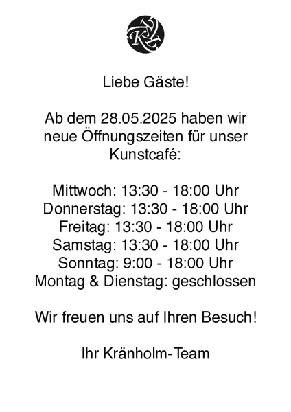 neue Öffnungszeiten Kunstcafe